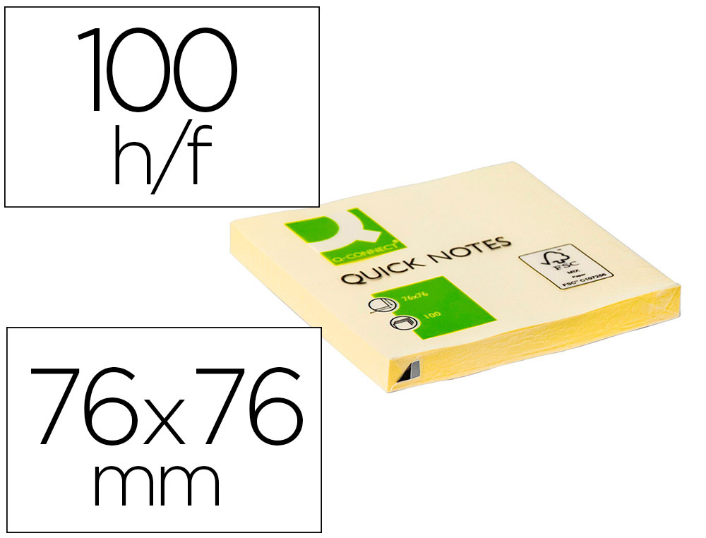 BLOCO DE NOTAS ADESIVAS Q-CONNECT AMARELO 76 X 76 MM COM 100 FOLHAS